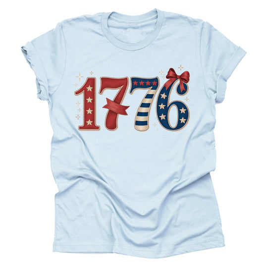 Patriotic 1776 Bow American Flag Casual Short Sleeve Unisex T-Shirt