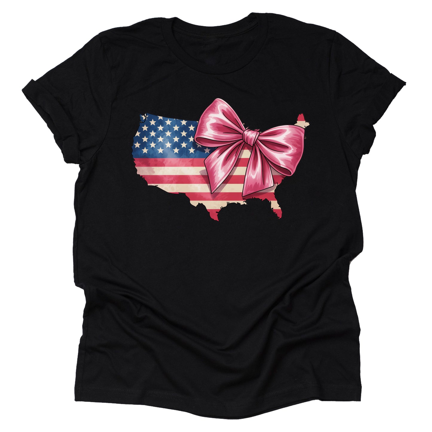 Patriotic United States with Bow July 4th American Flag Casual Short Sleeve Unisex T-Shirt