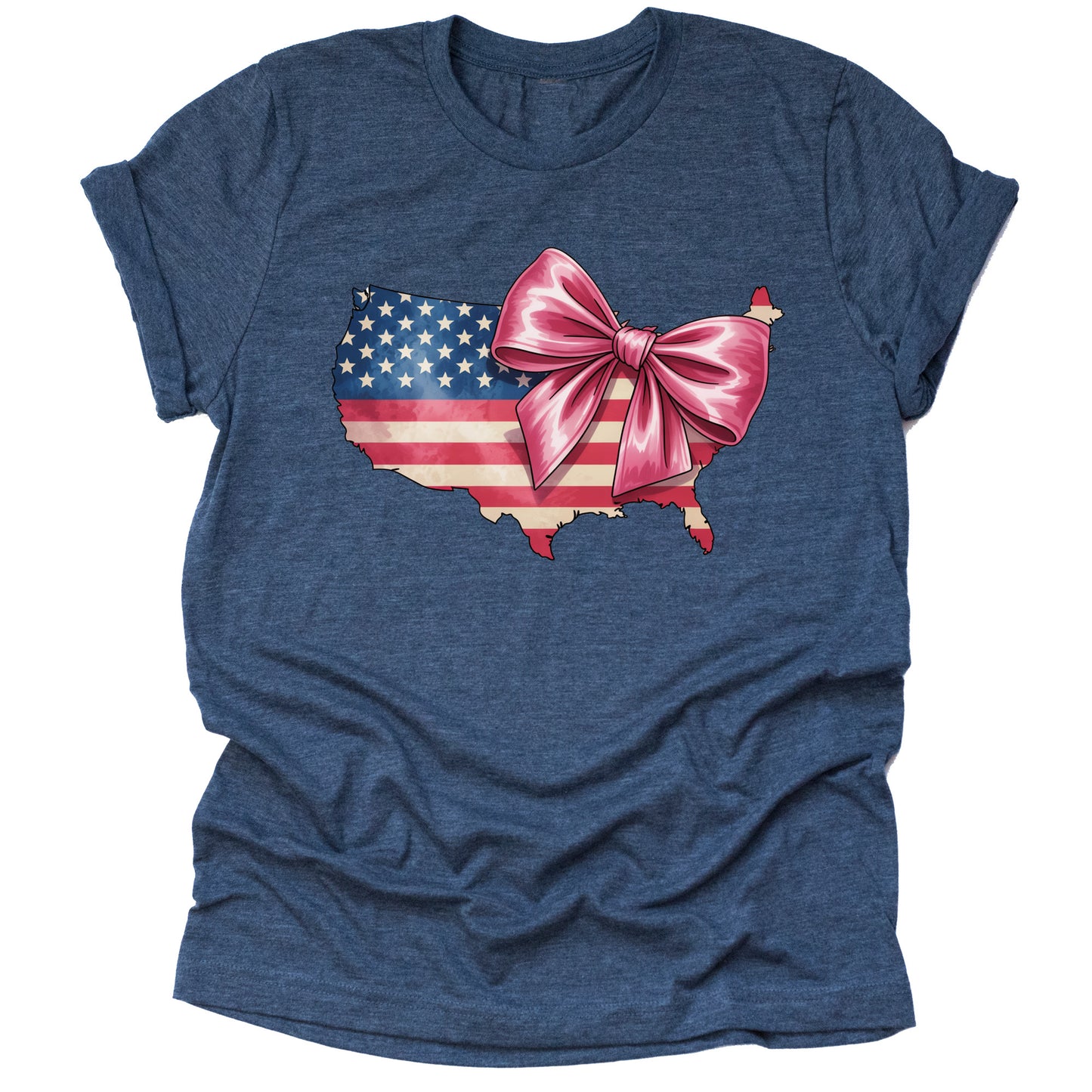 Patriotic United States with Bow July 4th American Flag Casual Short Sleeve Unisex T-Shirt