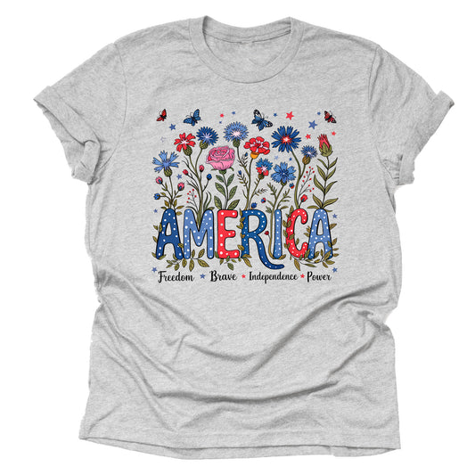 Patriotic America Wild Flowers Casual Short Sleeve Unisex T-Shirt