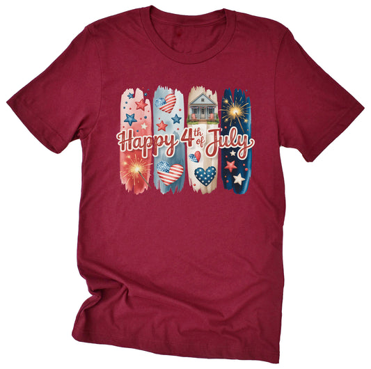 4th of July Brushstroke Celebration Casual Short Sleeve Unisex T-Shirt: