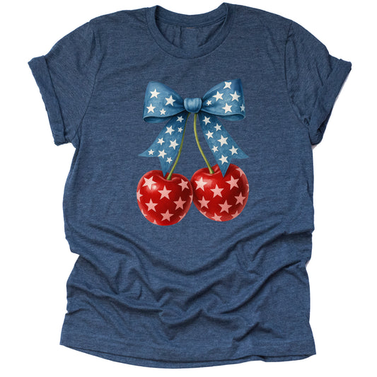 Patriotic Cherries American Flag Casual Short Sleeve Unisex T-Shirt