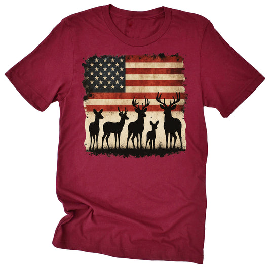 Patriotic Deer Silhouette American Flag Casual Short Sleeve Unisex T-Shirt