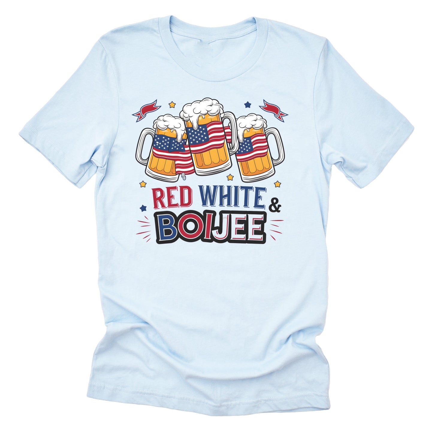 Patriotic "Red, White and Boijee" Beer Mugs American Flag Casual Short Sleeve Unisex T-Shirt