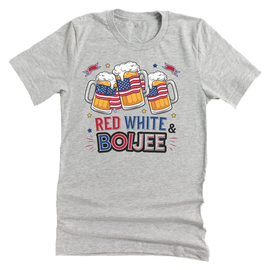Patriotic "Red, White and Boijee" Beer Mugs American Flag Casual Short Sleeve Unisex T-Shirt