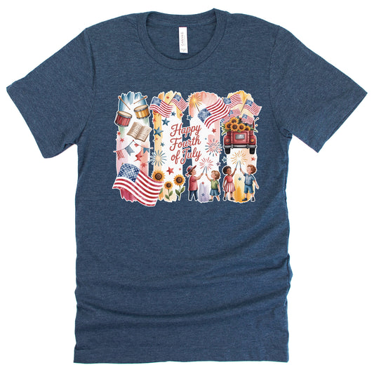 4th of July Brushstroke Celebration Casual Short Sleeve Unisex T-Shirt: