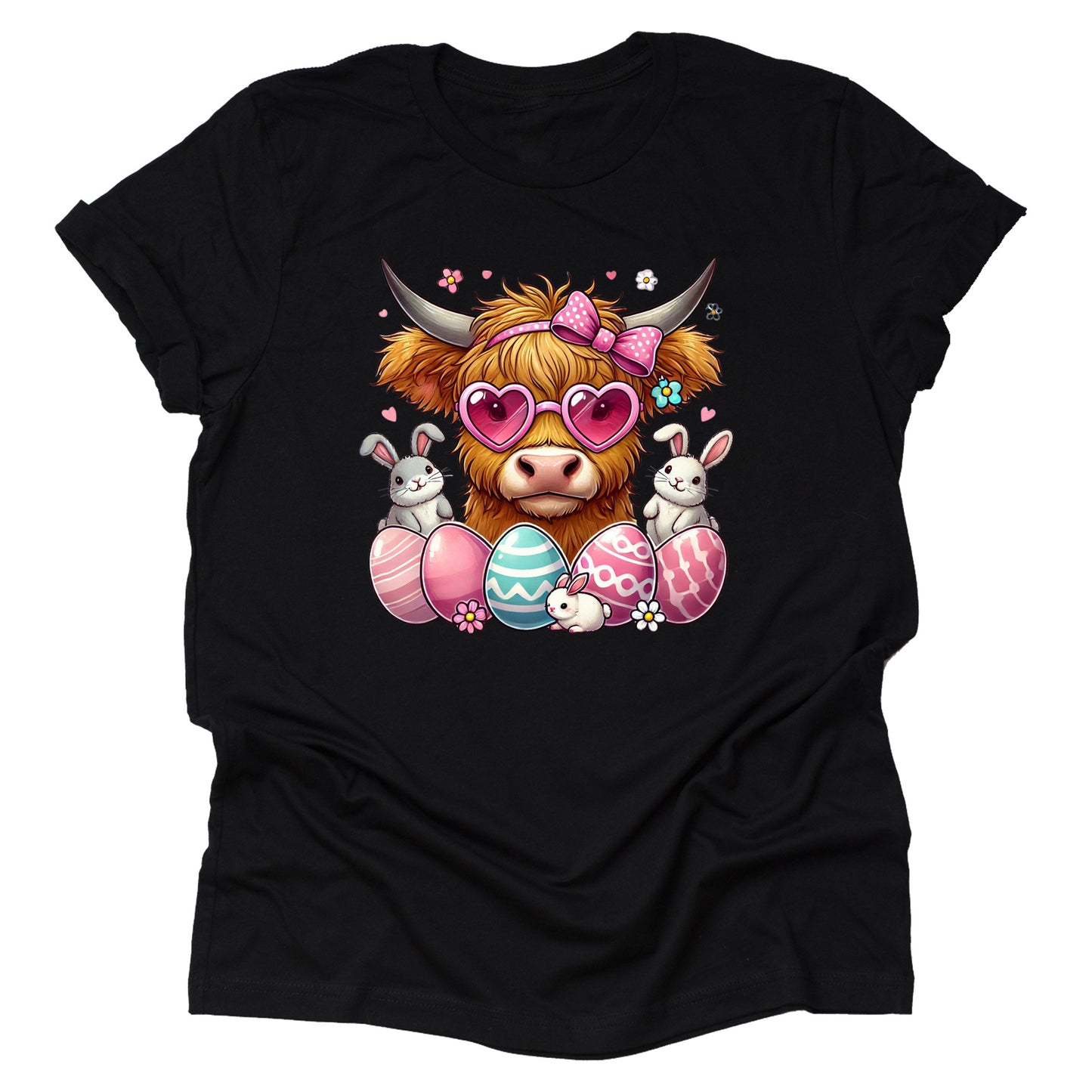 Easter Highland Cow Shirt, Easter Egg Shirt, Short Sleeve Casual Unisex