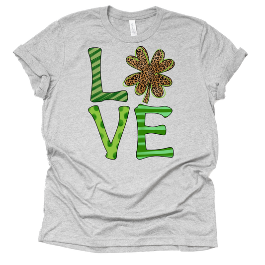 Leopard Shamrock Love Shirt, St Patricks Day T-Shirt, Leopard Print T-Shirt