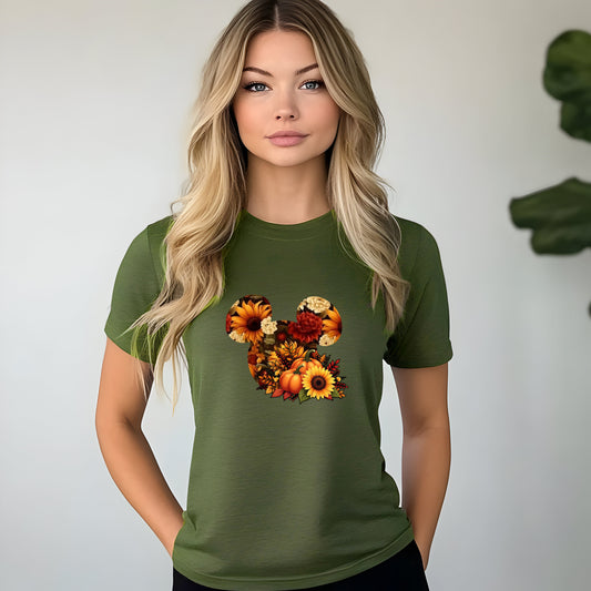 Mickey Sunflower Autumn Pumpkin T-Shirt – Thanksgiving Graphic Tee, Sunflower-Inspired Unisex Short Sleeve