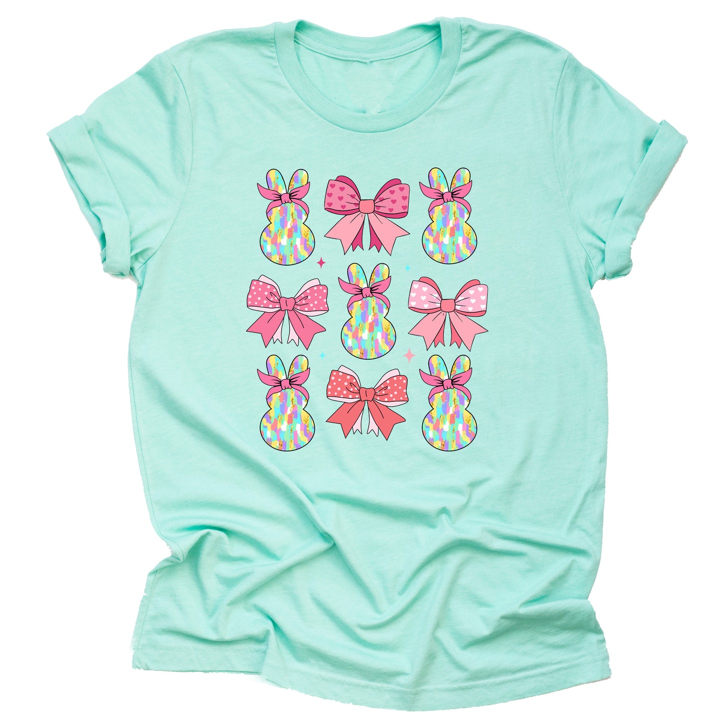 Pink Bunnies Bows Easter Shirts, Easter Shirt, Short Sleeve Casual Unisex