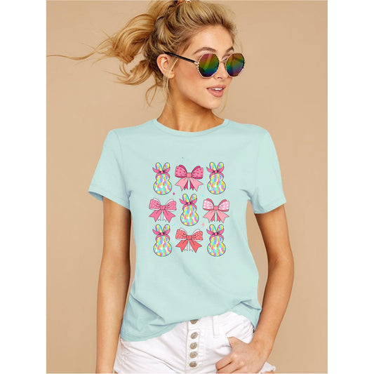 Pink Bunnies Bows Easter Shirts, Easter Shirt, Short Sleeve Casual Unisex
