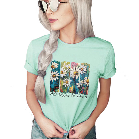 Women's All Oopsies No Daisies T Shirt Cute Flower Graphic Loose Tees Crew Neck Short Sleeve Casual Tops