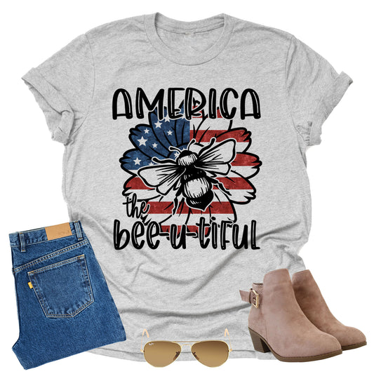 America Bee-u-itful Shirt, Bee Shirt, Independence Day Shirt Unisex Short Sleeve