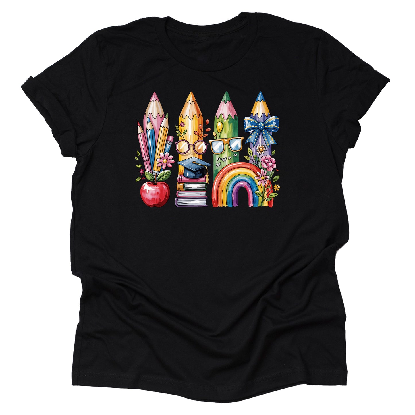 Back to School Watercolor Pencil T-Shirt – Brush Stroke Design Short Sleeve Unisex Graphic Tee for Teachers, Students, Artists & Classroom Style – Cute Artsy School Shirt