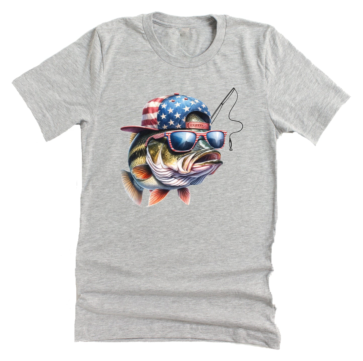 Patriotic Bass Wearing American Flag Hat Casual Short Sleeve Unisex T-Shirt