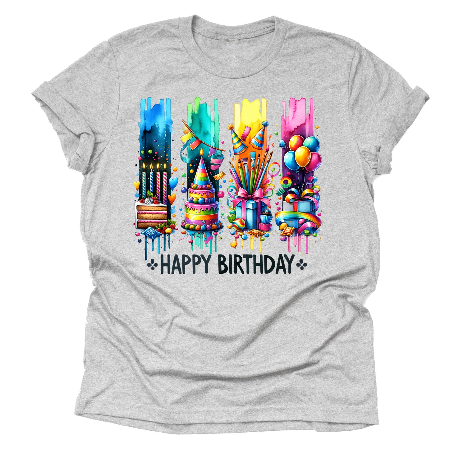 Happy Birthday Shirt, Unique Brush Stroke Design Casual Short Sleeve Shirt