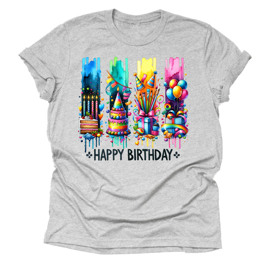 Happy Birthday Shirt, Unique Brush Stroke Design Casual Short Sleeve Shirt