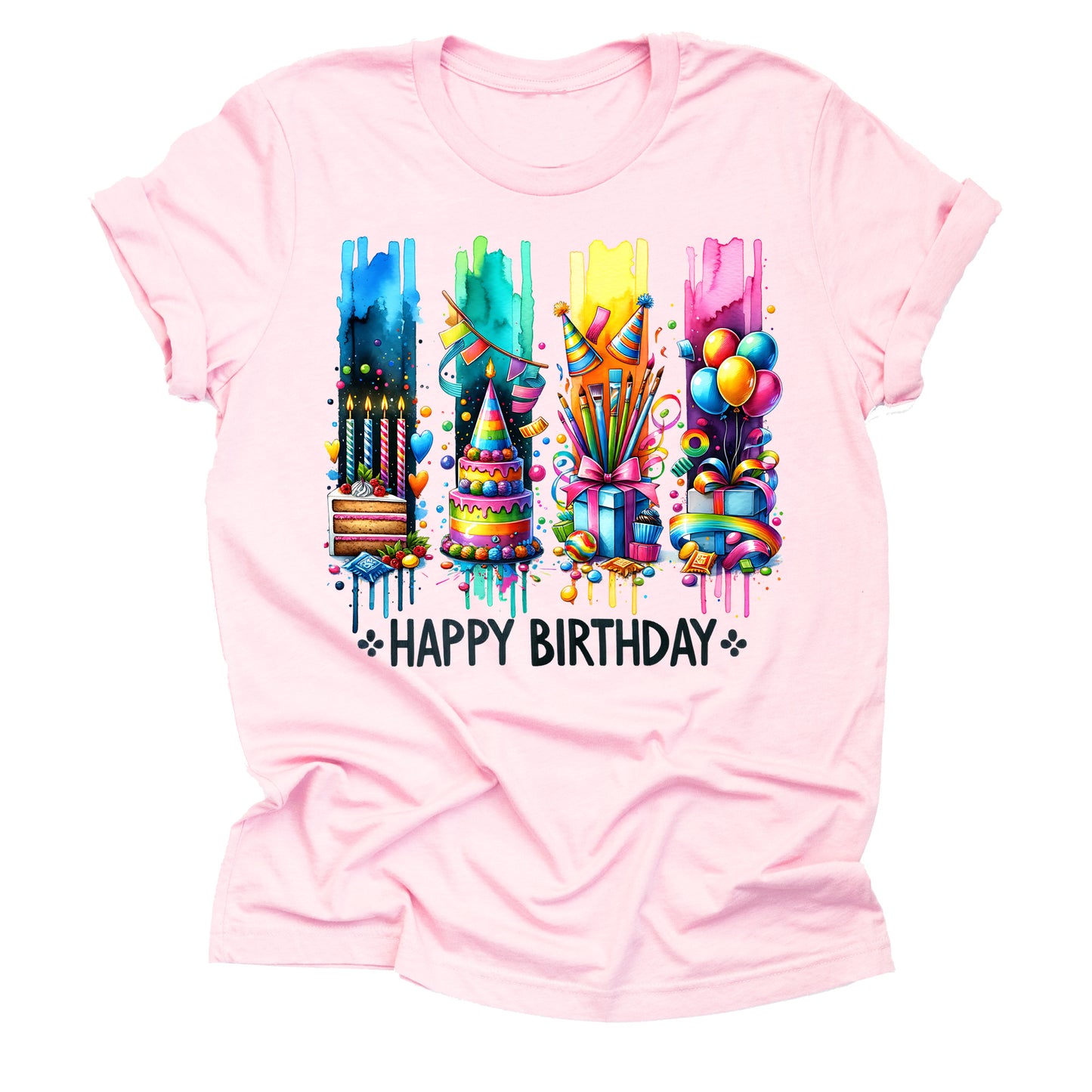 Happy Birthday Shirt, Unique Brush Stroke Design Casual Short Sleeve Shirt