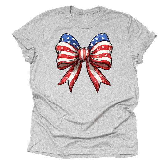 Patriotic Big Bow American Flag Casual Short Sleeve Unisex T-Shirt