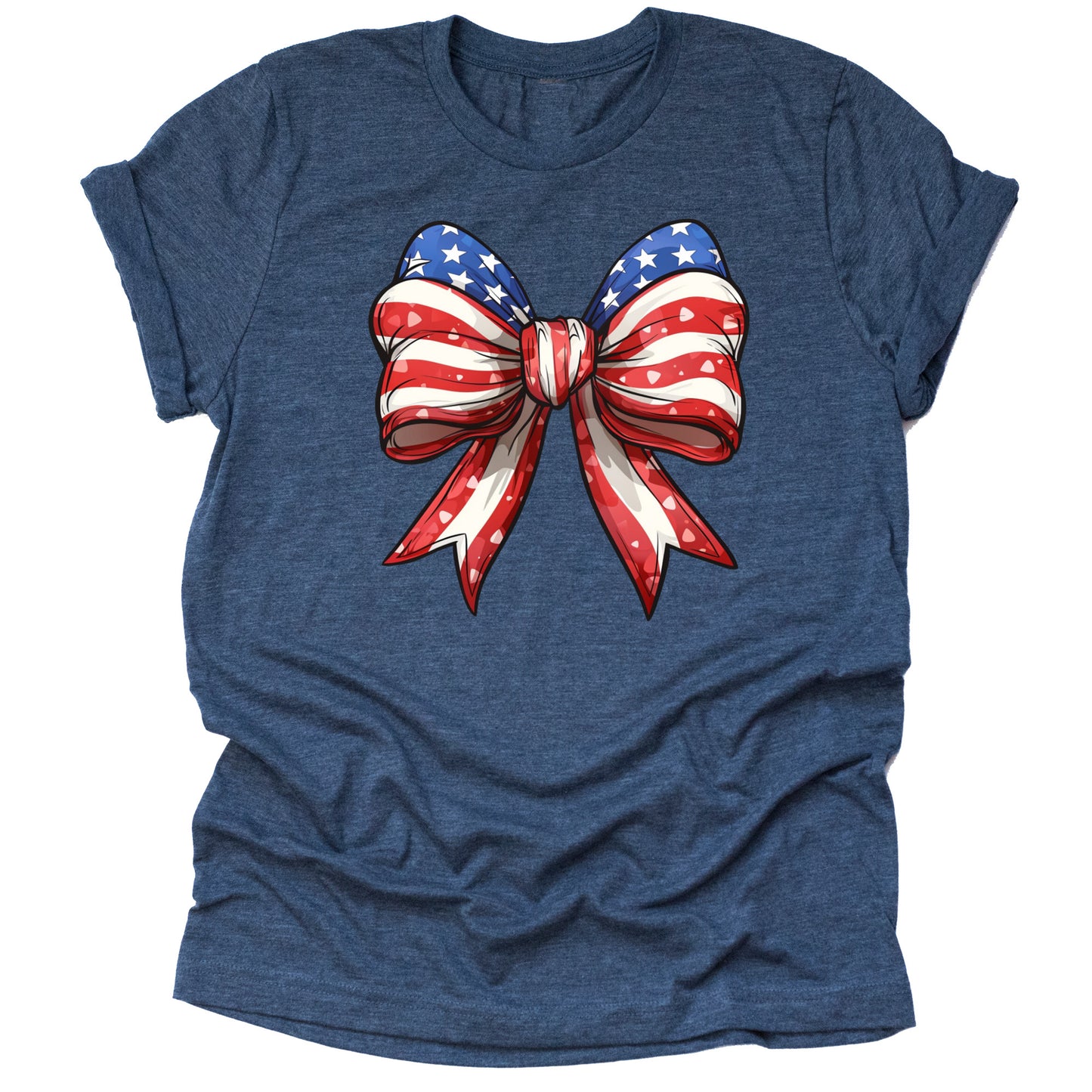 Patriotic Big Bow American Flag Casual Short Sleeve Unisex T-Shirt