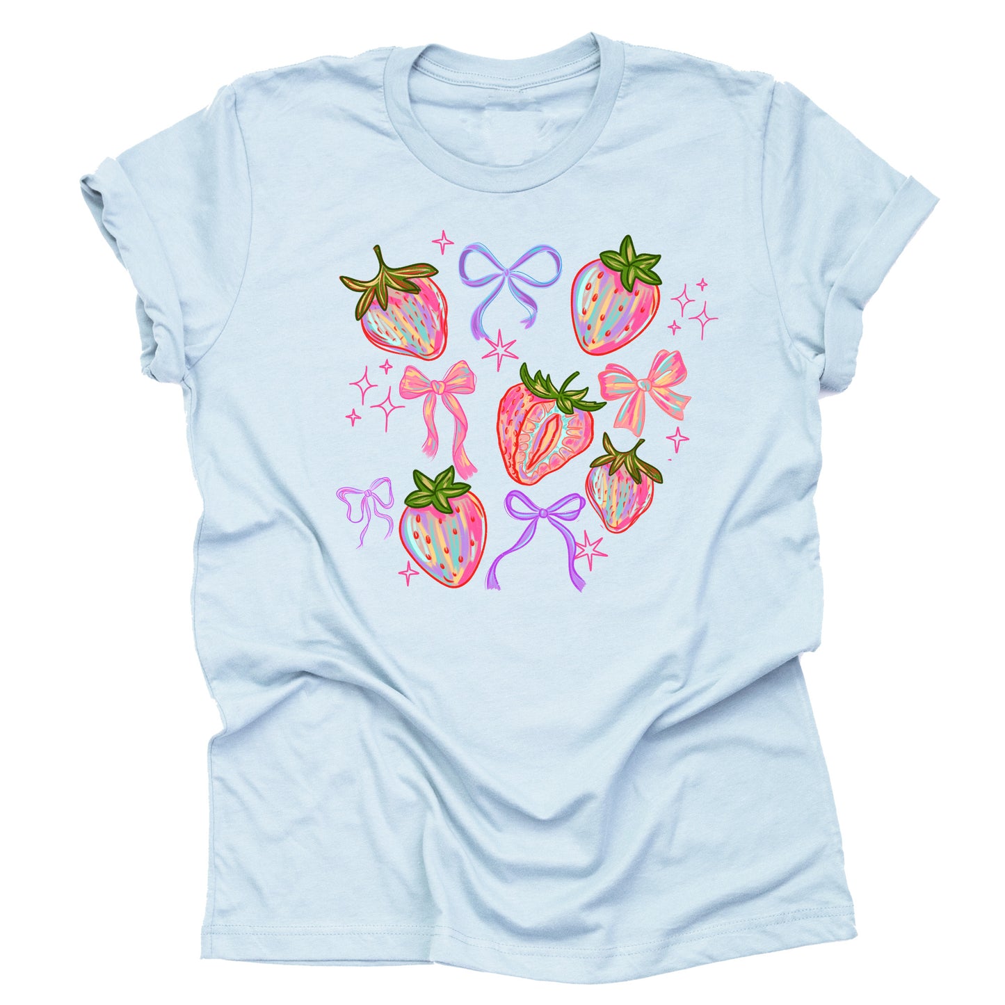 Brushtrokes Strawberry Coquette Bow Short Sleeve Casual Unisex T-Shirt