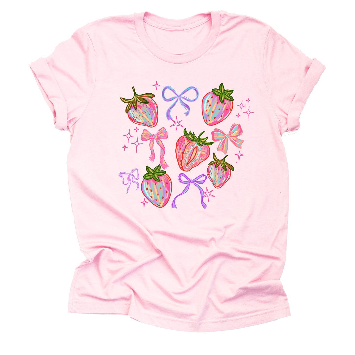 Brushtrokes Strawberry Coquette Bow Short Sleeve Casual Unisex T-Shirt