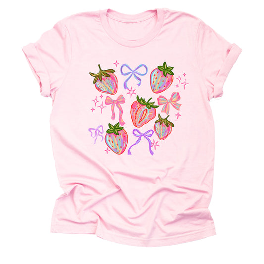 Brushtrokes Strawberry Coquette Bow Short Sleeve Casual Unisex T-Shirt