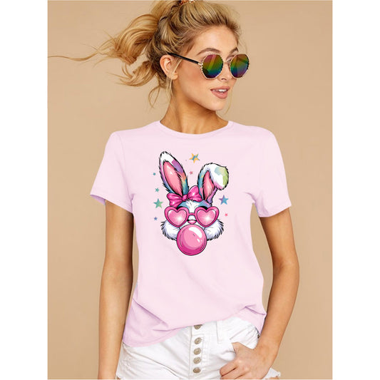 Bunny Bubble Gum Easter Shirt, Short Sleeve Casual Unisex