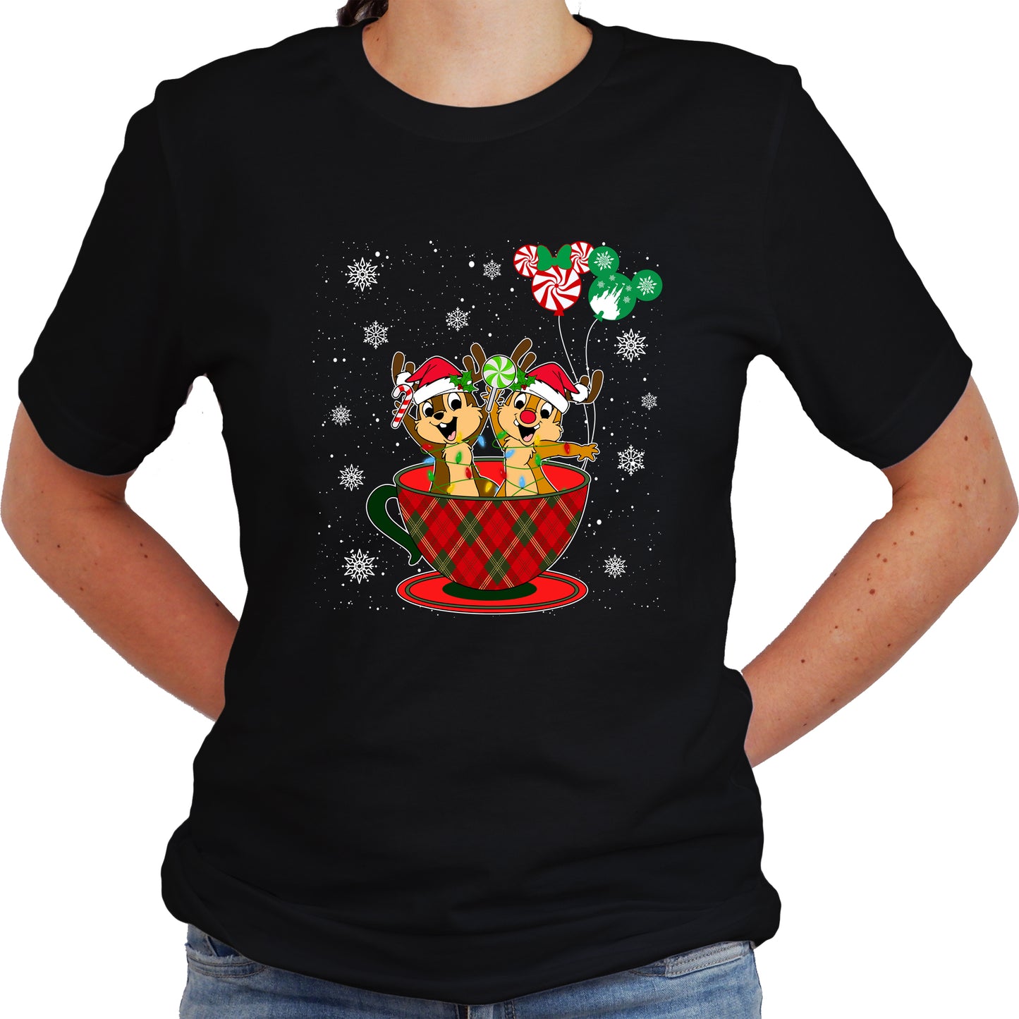 Christmas Chip and Dale Cup Balloons Graphic Design Unisex T-Shirt