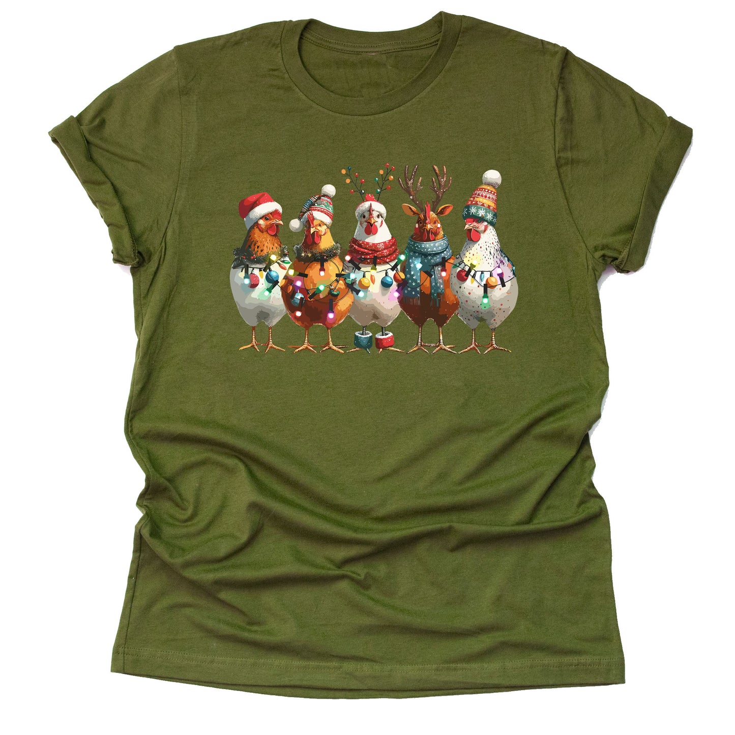Christmas Chickens Holiday Lights Shot Sleeve Unisex Shirt
