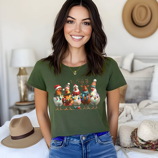 Christmas Chickens Holiday Lights Shot Sleeve Unisex Shirt