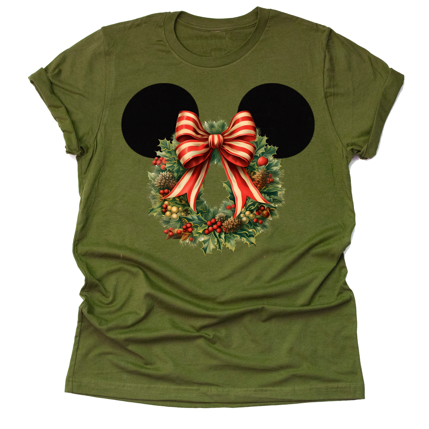 Minnie Mickey Ears Christmas Flower Wreath Women T shirt Fall Floral Winter Floral Antique Bow
