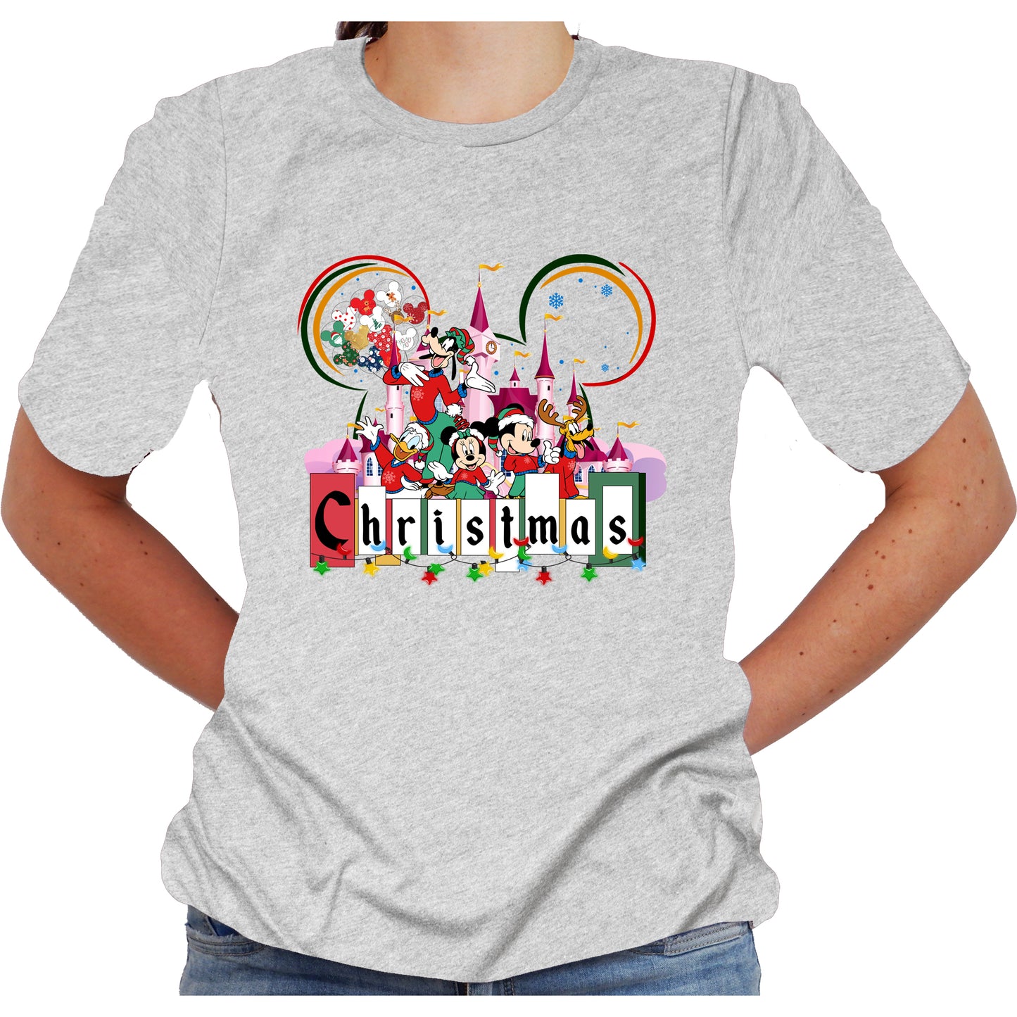 Disney Christmas Characters Graphic Design Casual Short Sleeve Shirt