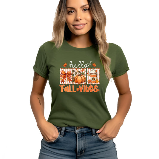 Cozy Fall Vibes Coffee T-Shirt – Cute Bow Graphic Tee, Autumn Unisex Short Sleeve Top