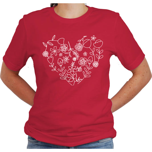 Valentine Flower Hearts Graphic Design Casual Short Sleeve Shirt