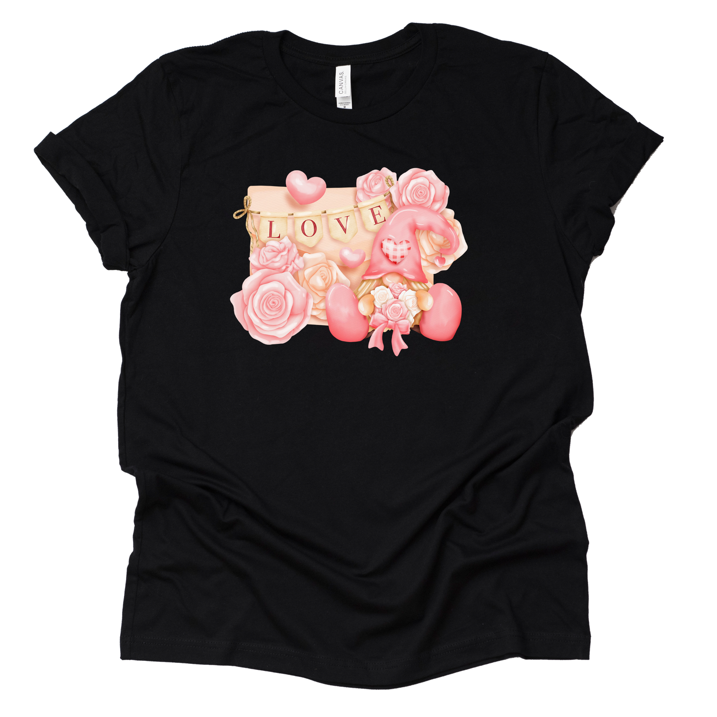 Love Roses Gnome Shirt, Womens Valentines Day Shirt, Hearts Shirt, Unisex Short Sleeve Shirt