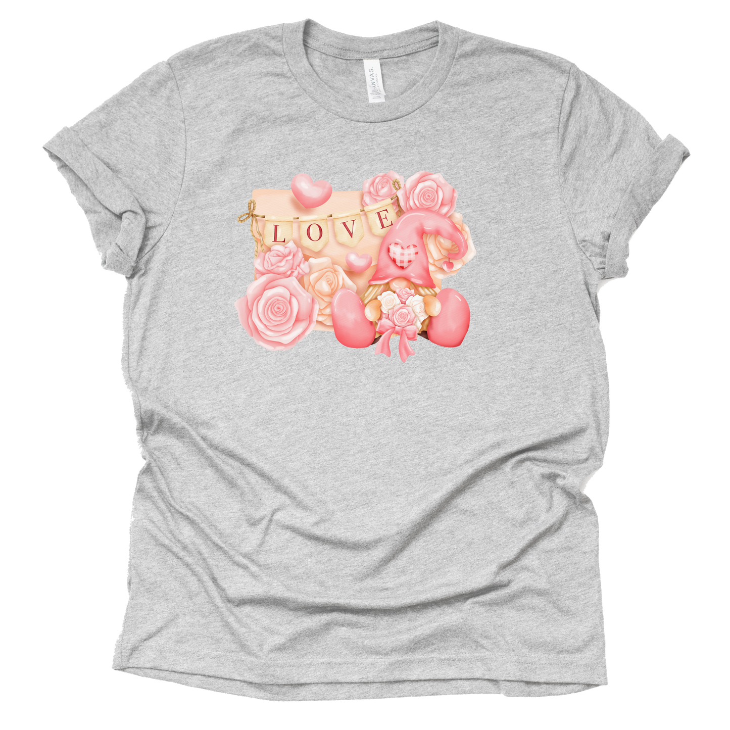 Love Roses Gnome Shirt, Womens Valentines Day Shirt, Hearts Shirt, Unisex Short Sleeve Shirt