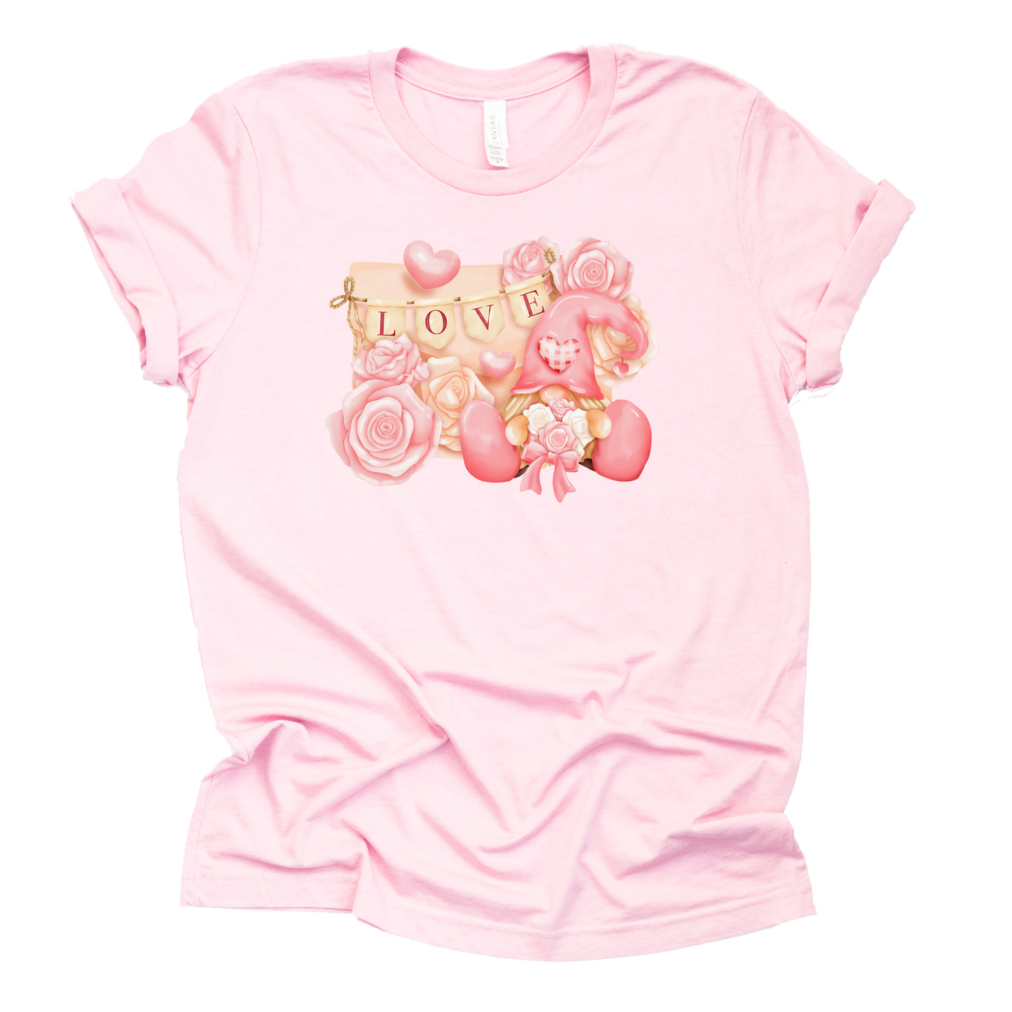 Love Roses Gnome Shirt, Womens Valentines Day Shirt, Hearts Shirt, Unisex Short Sleeve Shirt
