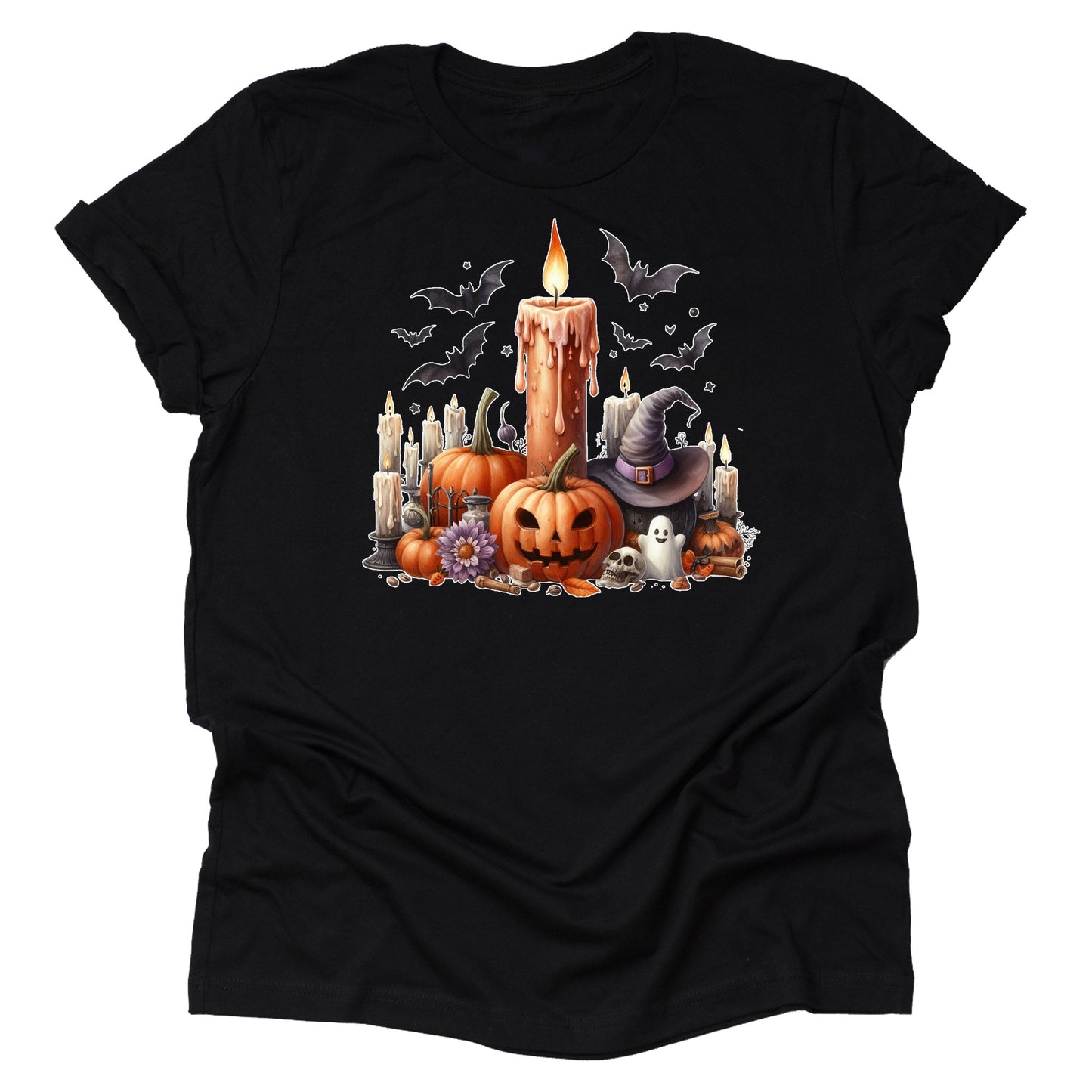 Halloween Candle Shirt | Spooky Graphic Short Sleeve Unisex T-Shirt | Fall Pumpkin Witchy Aesthetic Tee for Adults