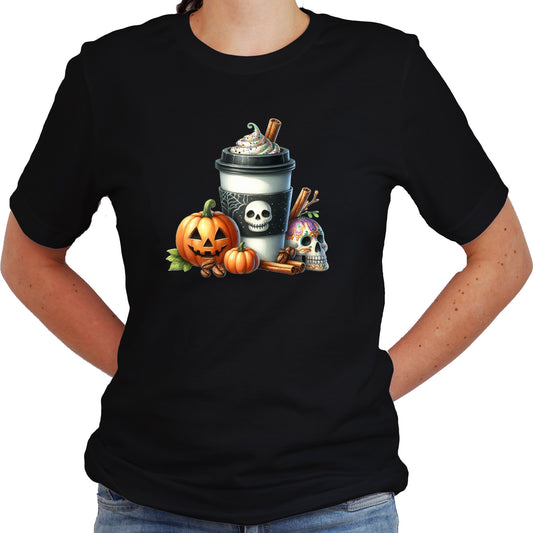 Halloween Coffee Latte T-Shirt – Funny Spooky Pumpkin Latte Graphic Tee, Fall Coffee Lover Shirt, Cute Halloween Casual Unisex Top