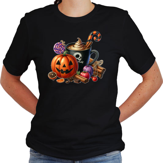 Halloween Coffee Latte T-Shirt – Funny Spooky Pumpkin Latte Graphic Tee, Fall Coffee Lover Shirt, Cute Halloween Casual Unisex Top