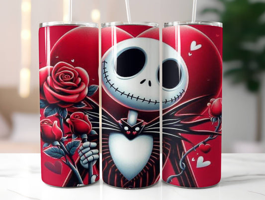Disney Jack Skellington Valentine Heart Insulated Tumbler with Lid and Straw | Gifts for Women Men Reusable Stainless Steel Water Bottle Travel Mug