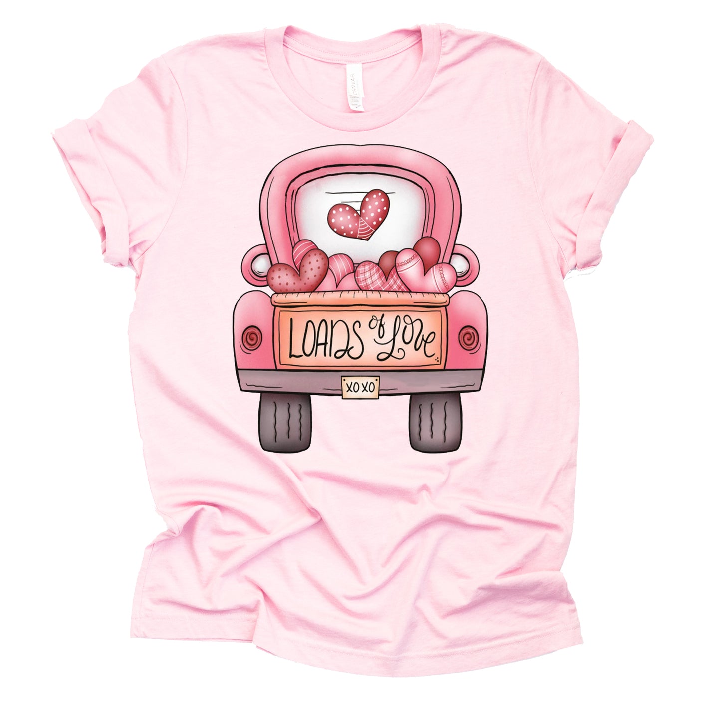 Valentine Loads of Love Hearts Truck Graphic Design Casual Short Sleeve Shirt