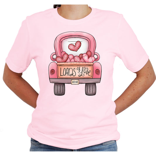 Valentine Loads of Love Hearts Truck Graphic Design Casual Short Sleeve Shirt