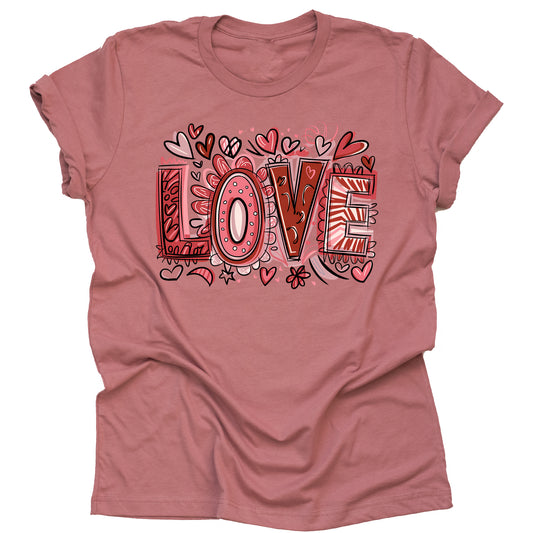 Valentine Love Fancy Font Graphic Design Casual Short Sleeve Shirt