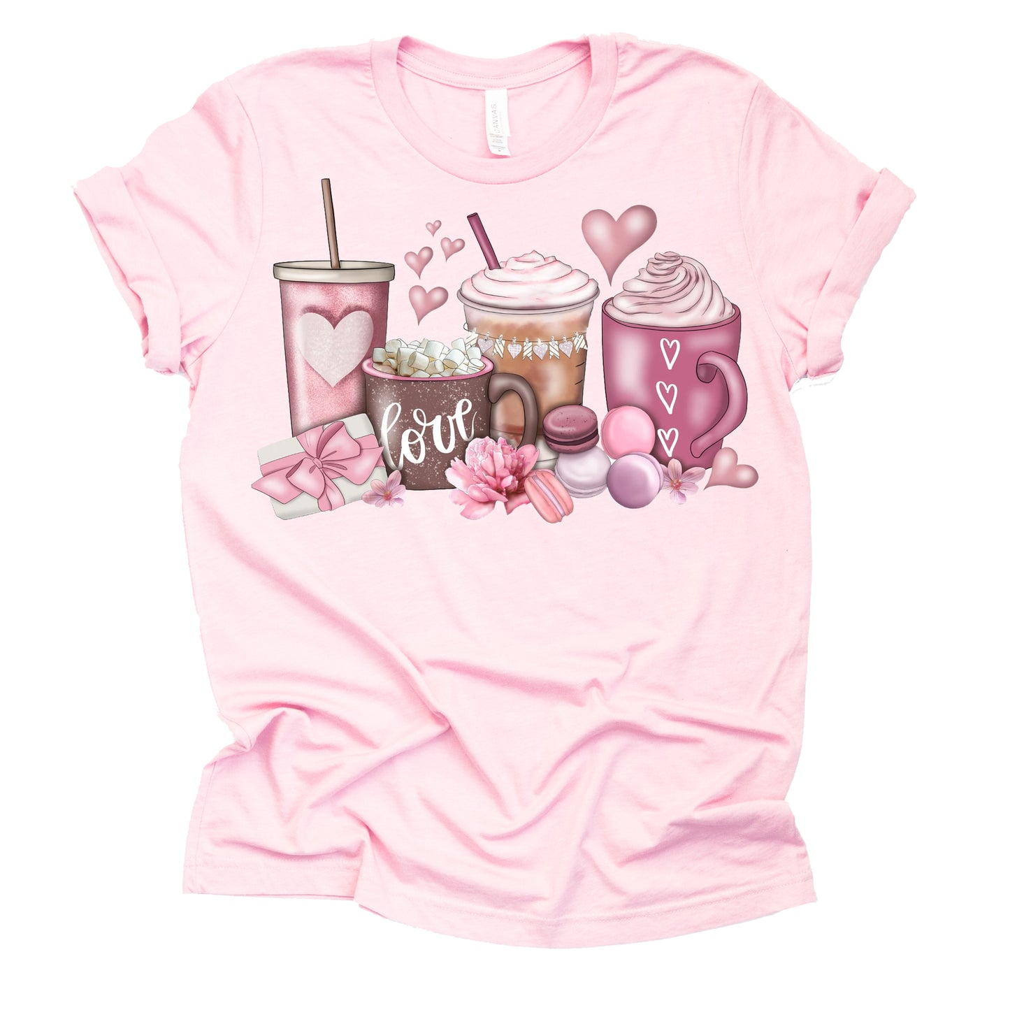Valentine Love Latte Hearts Graphic Design Casual Short Sleeve Shirt