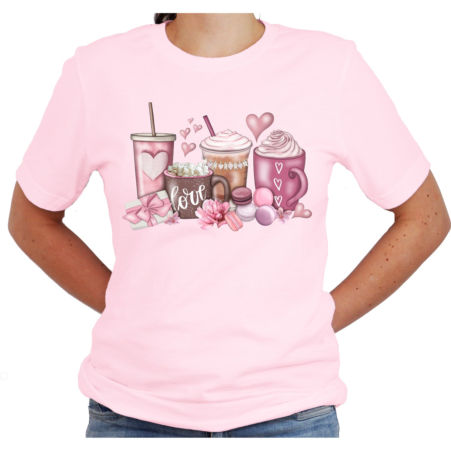 Valentine Love Latte Hearts Graphic Design Casual Short Sleeve Shirt