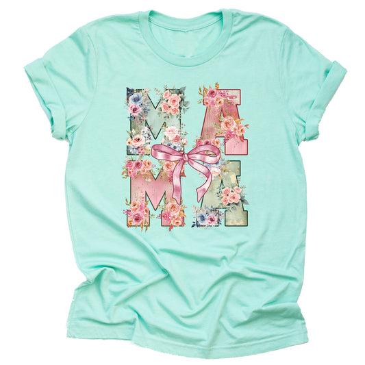 Floral Mama Shirt Mother's Day Flower Design Casual Short Sleeve Shirt