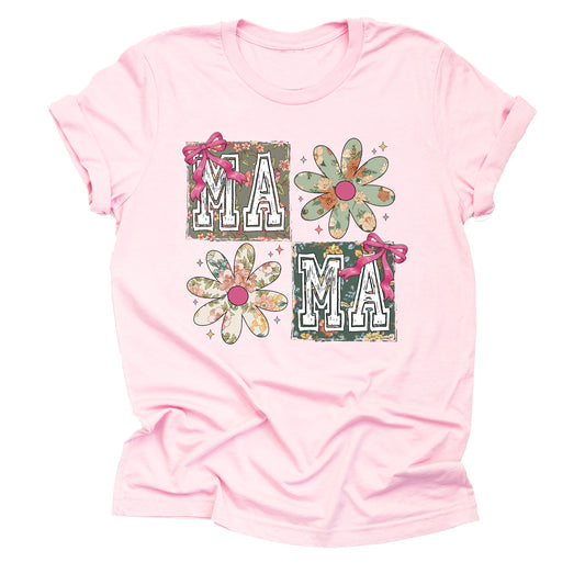Floral Mama Shirt Mother's Day Flower Design Casual Short Sleeve Shirt