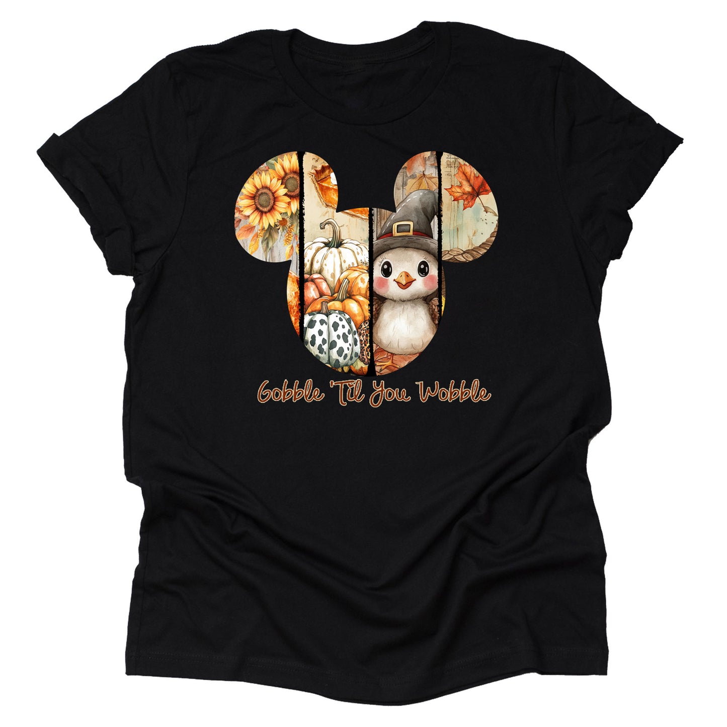 Mickey Gobble Unitl You Wobble T-Shirt – Fall Thanksgiving Graphic Tee, Sunflower-Inspired Unisex Short Sleeve